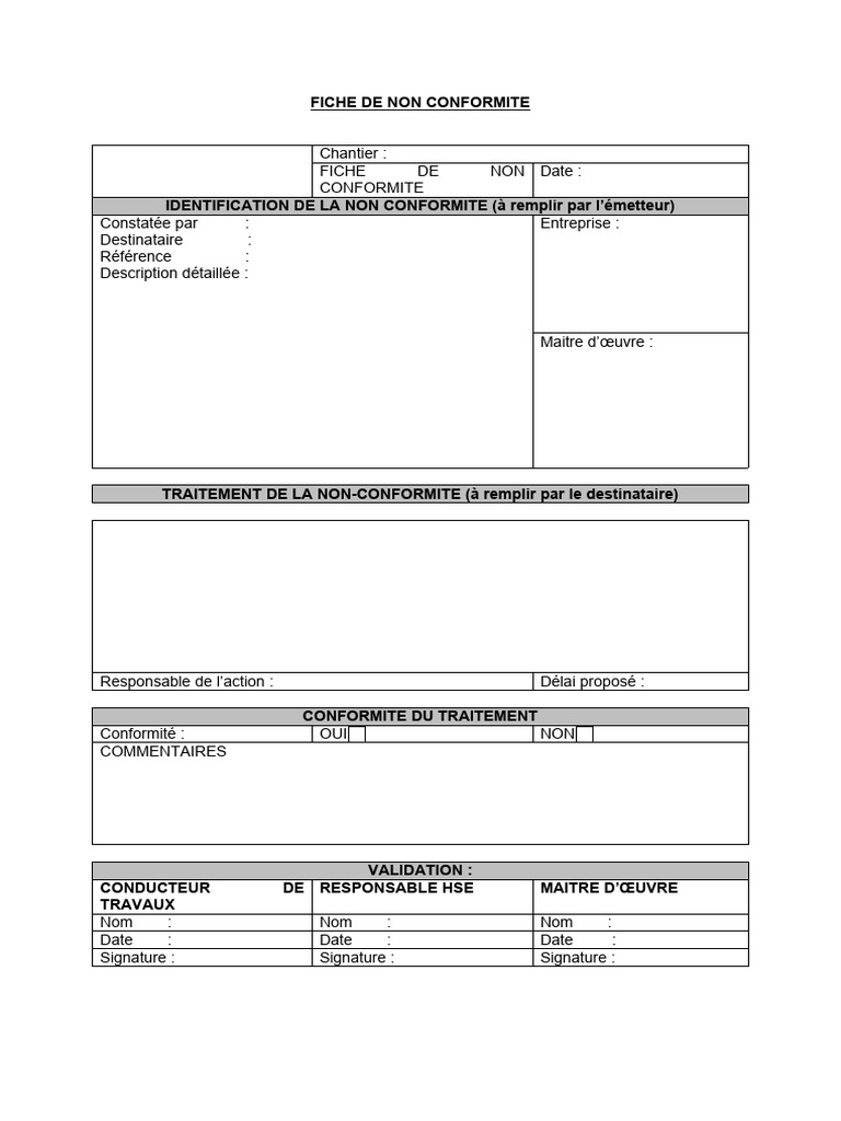 Fiche de Non Conformité Chantier | PDF
