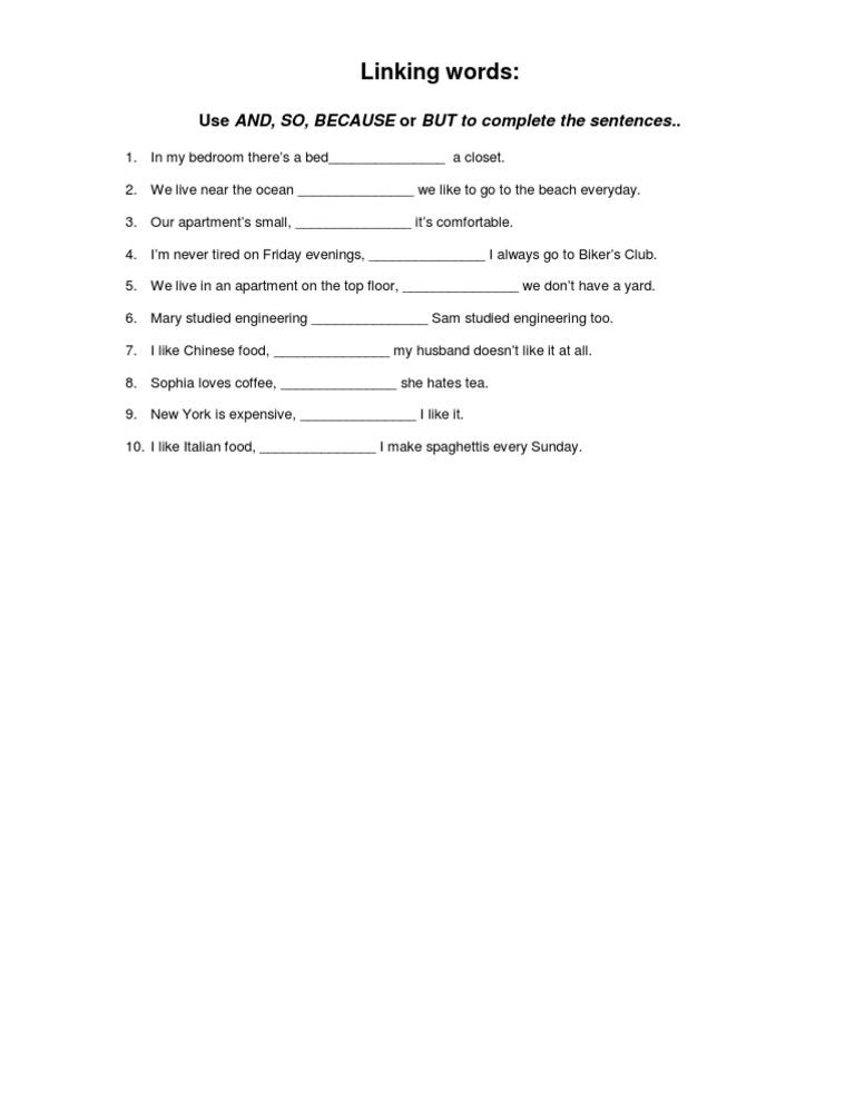 Linking Words Exercise for Students | PDF