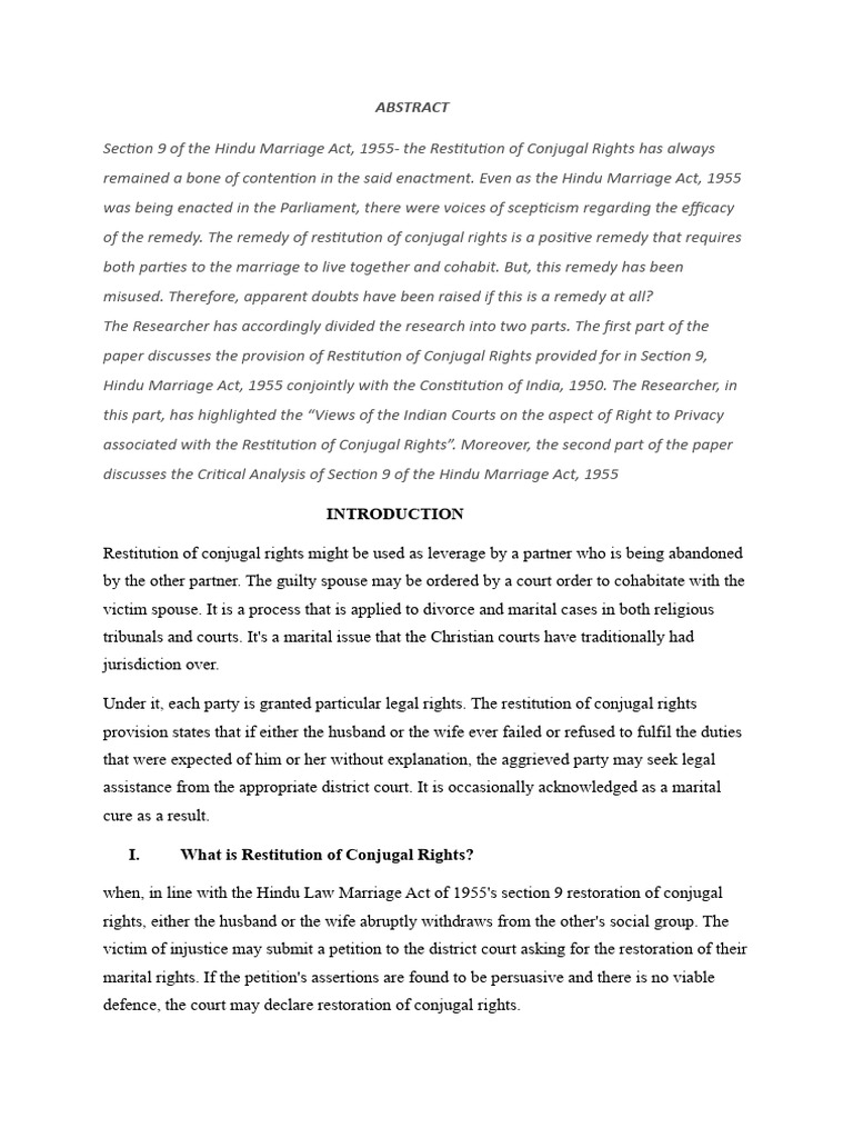 Overview of Restitution of Conjugal Rights | PDF | Marriage | Divorce