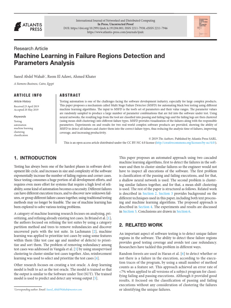 Machine Learning in Failure Regions Detection and | PDF | Machine ...