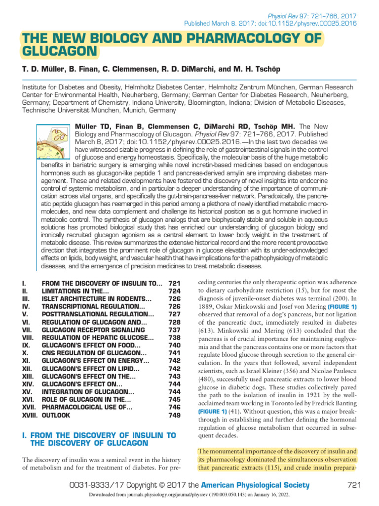 The New Biology and Pharmacology of Glucagon | PDF | Pancreas | Insulin