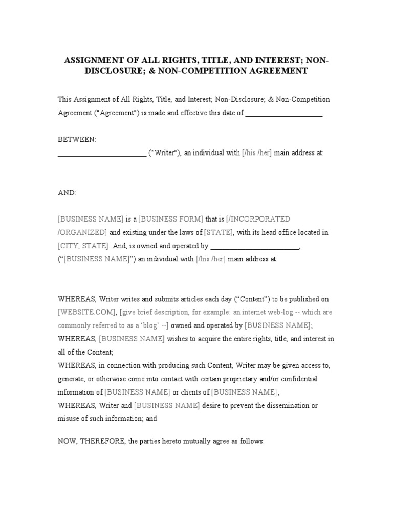 Rights Assignment and Non-Disclosure Agreement | PDF | Non Disclosure ...