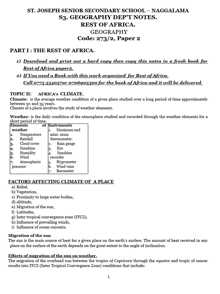 Climate Factors in Africa: S3 Notes | PDF | Desert | Wound
