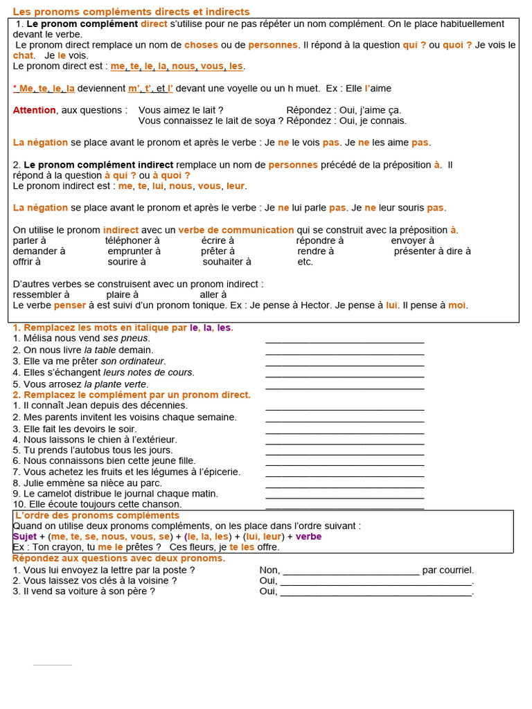 Pronoms Compléments Directs et Indirects | PDF | Pronom | Verbe