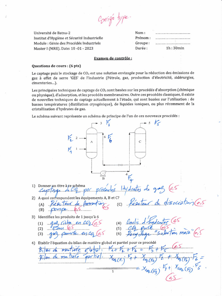 Bilan de matière en génie des procédés | PDF | Atmosphère | Technologie ...