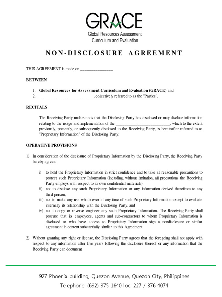 NDA for GRACE Exam Reviewers | PDF | Non Disclosure Agreement | Trade ...