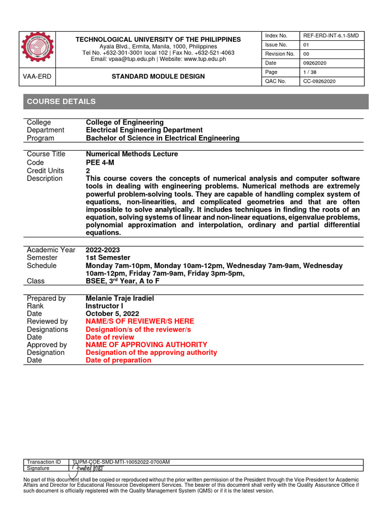 Numerical Methods Course Guidelines | PDF | Matrix (Mathematics ...