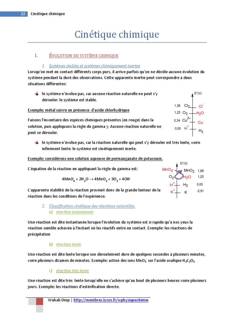 Cinétique chimique : étude des réactions | PDF | Vitesse de réaction ...