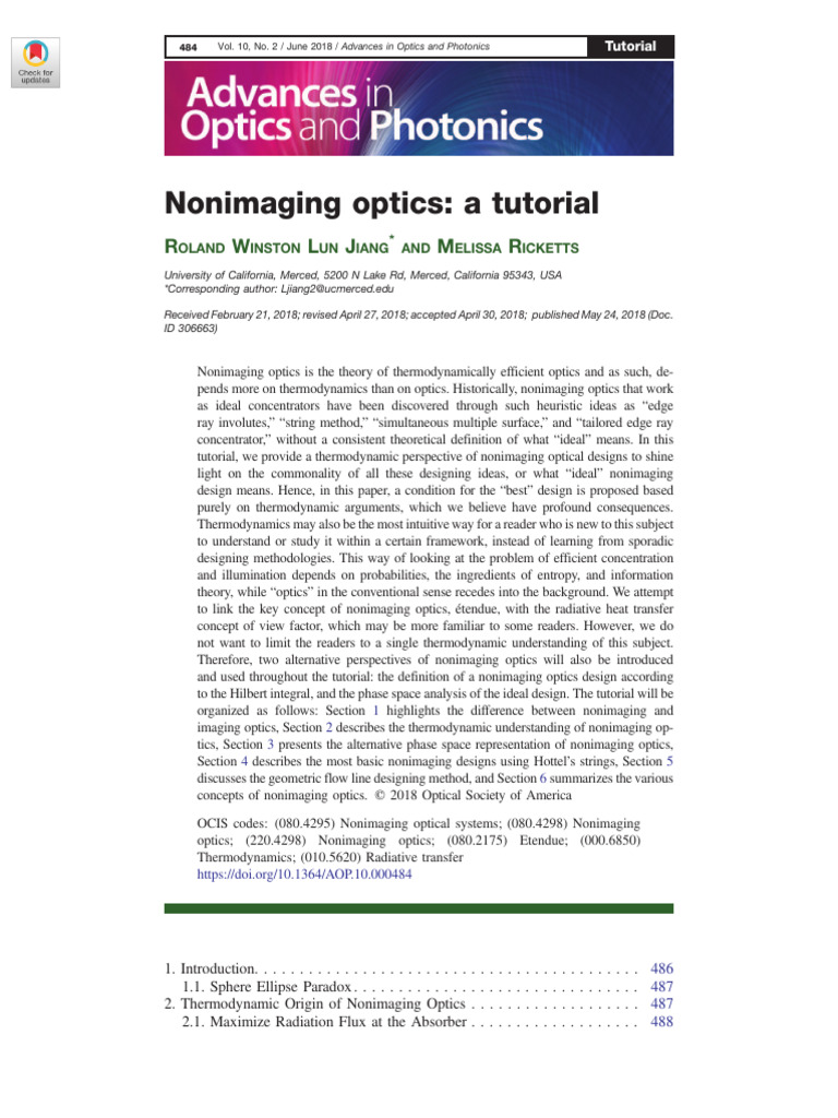 Nonimaging Optics Tutorial Guide | PDF | Optics | Physical Chemistry