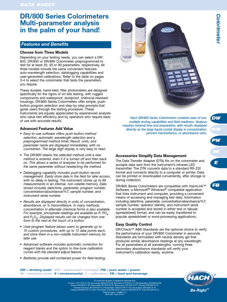 DR/800 Series Colorimeters MultiParameter Analysis in The Palm of Your Hand! PDF Total