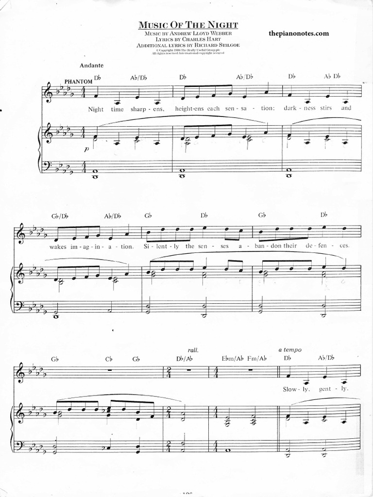 Music of The Night Sheet Music Andrew Lloyd Webbe | PDF | Notation