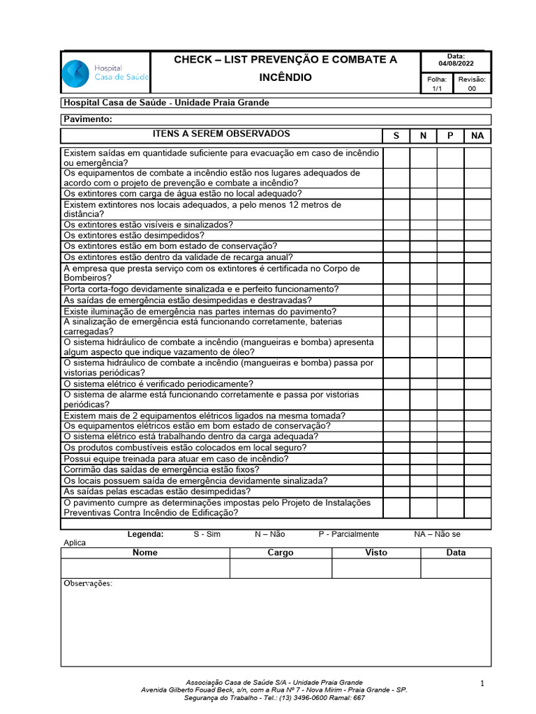Checklist de Segurança Contra Incêndio | PDF