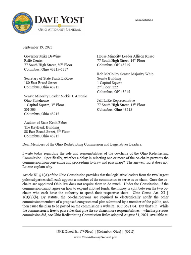 Ohio Redistricting Commission Co-Chairs' Role | PDF | Ohio | United ...