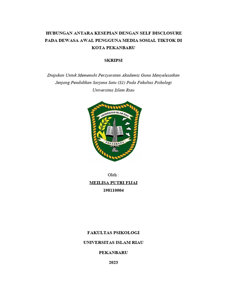 Kesepian & Self Disclosure TikTok Pekanbaru | PDF | Ilmu Sosial