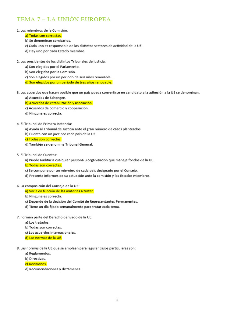 Test Tema 7 | PDF | Comisión Europea | Unión Europea