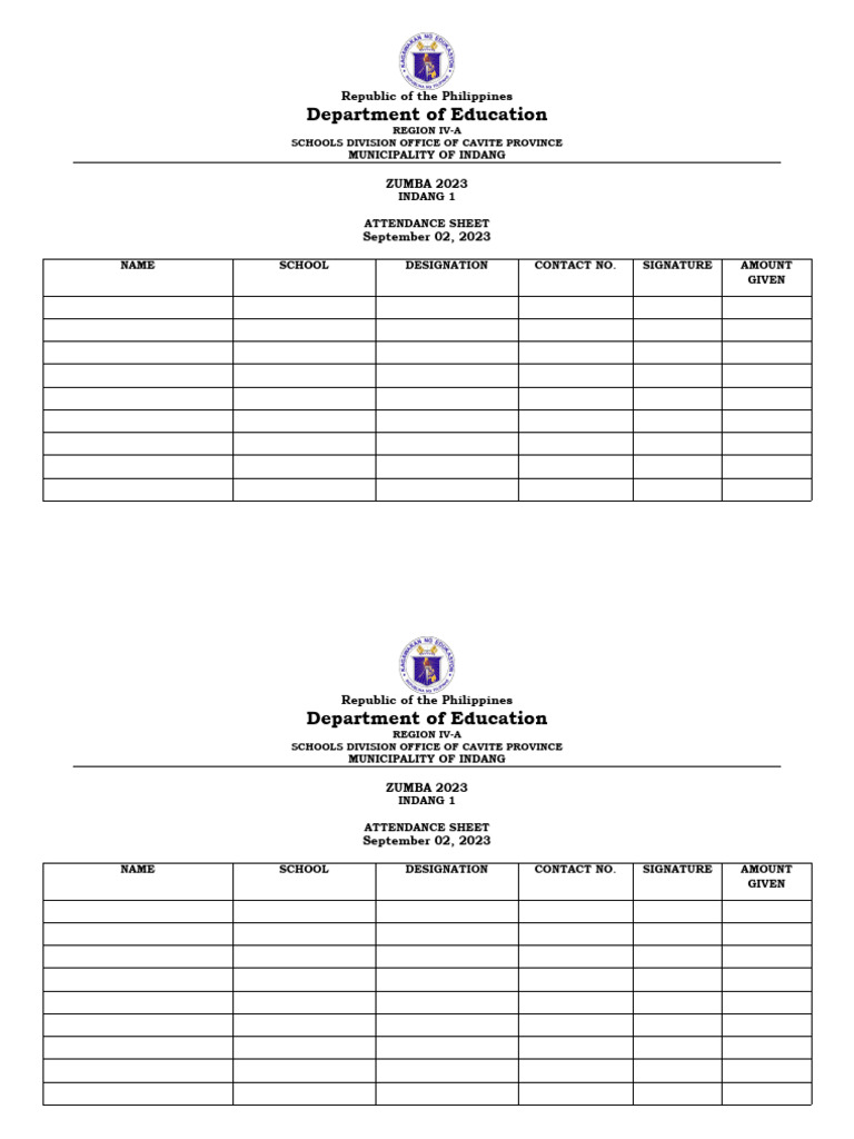 Color run attendance sheet pdf