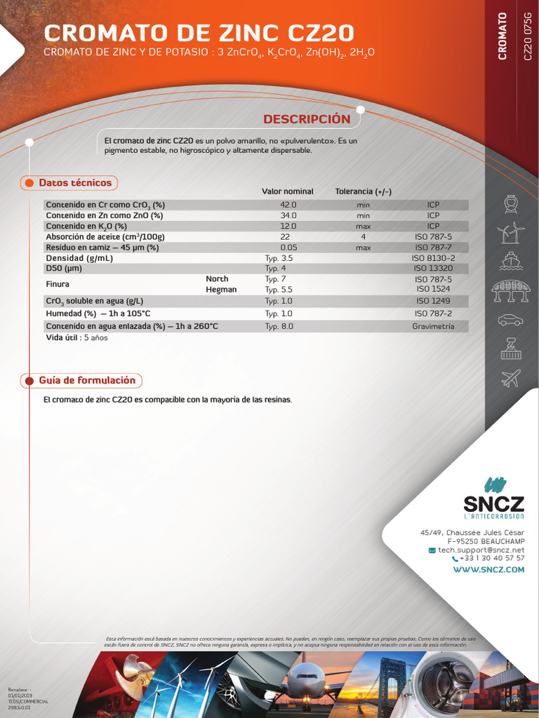 Data Sheets Spanish Cromato Zinc Cz20 PDF Química Sustancias químicas