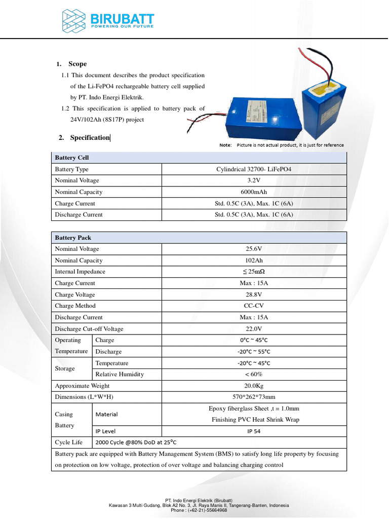 LiFePO4 Battery Pack Specs 24V/102Ah | PDF | Rechargeable Battery ...