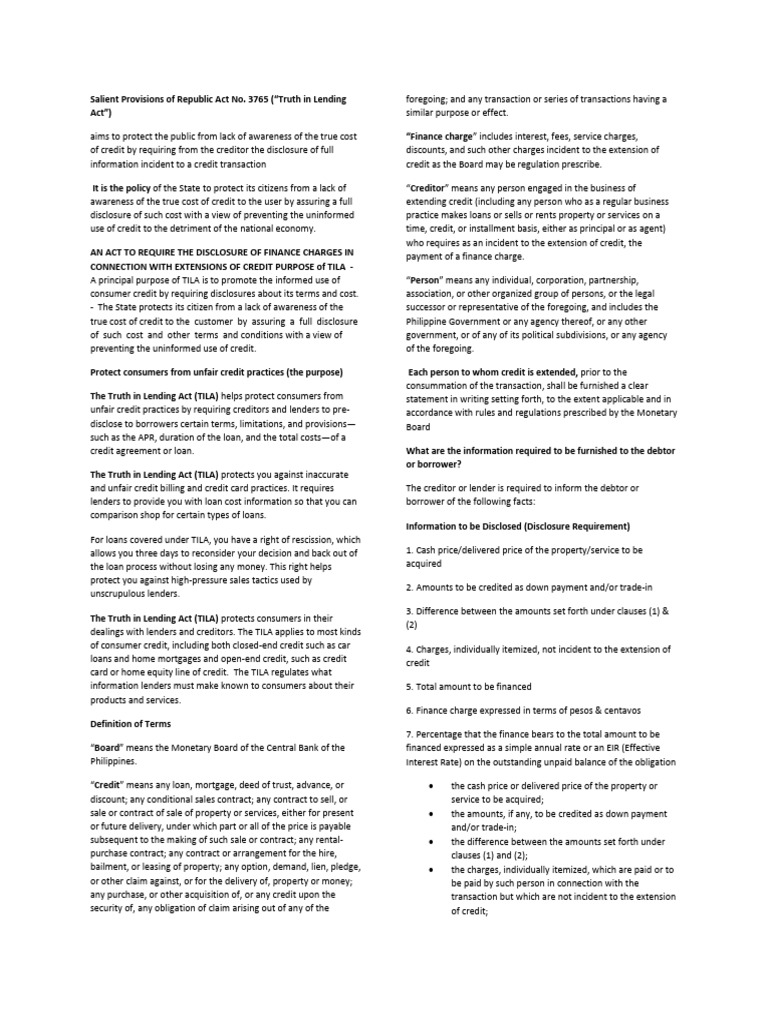 Truth Lending and Data Privacy | PDF | Truth In Lending Act | Credit