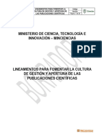 Lineamientos para Fomentar La Cultura de Gestion y Apertura de Las Publicaciones Cientificas