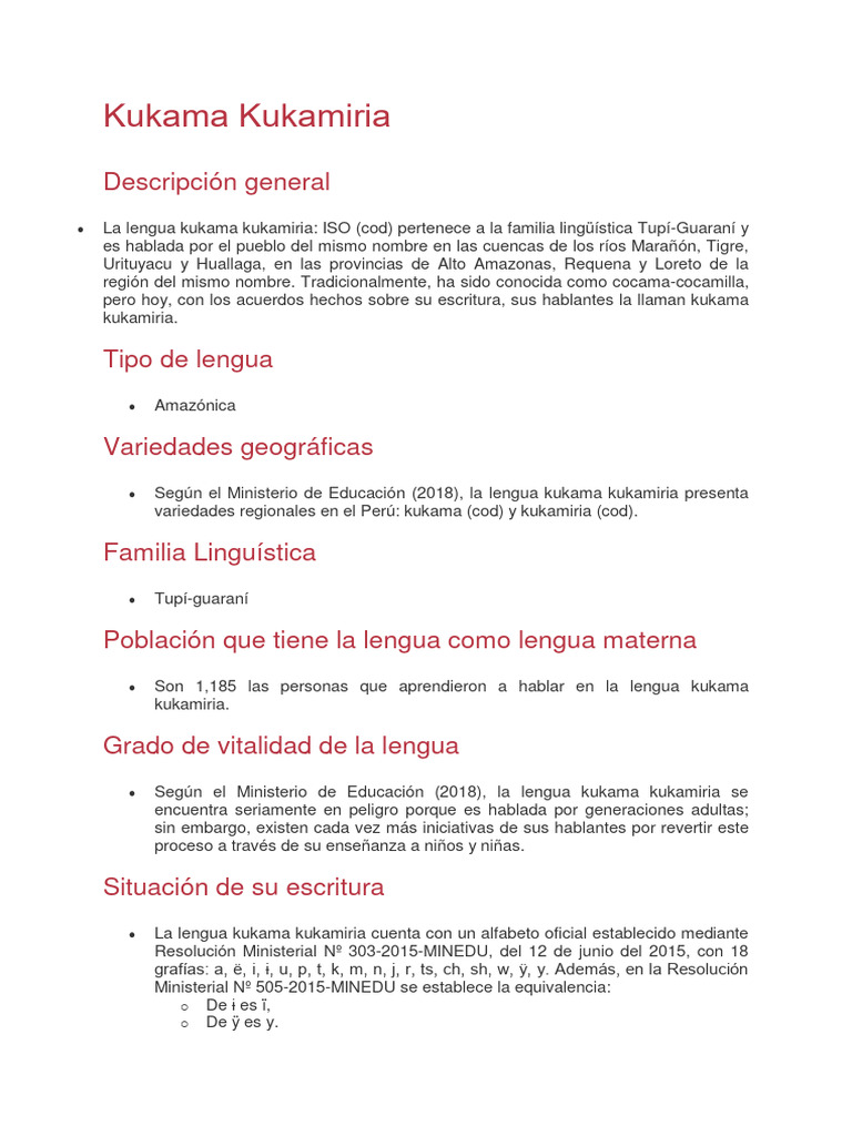 Lengua y cultura del pueblo Kukama Kukamiria | PDF | Perú ...