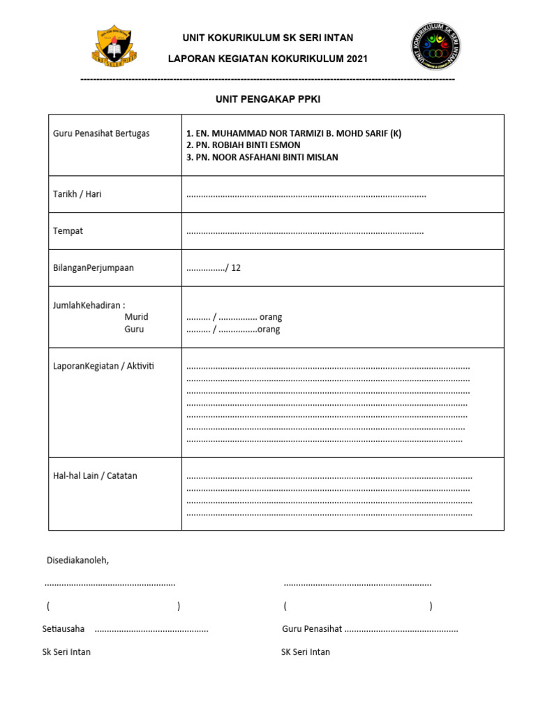 Borang Laporan Kegiatan Kokurikulum Mingguan Pengakap Pdf