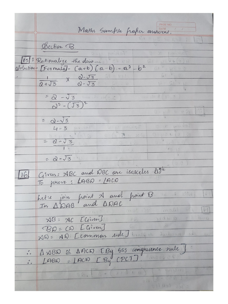 Maths Sample Paper Answers | PDF
