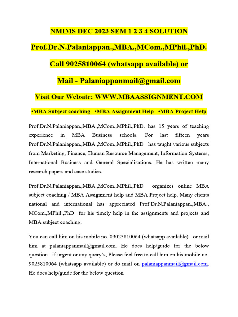 NMIMS DEC 2023 MBA Solutions Guide | PDF | Sales | Demand