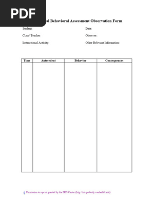 (Antcedent)Functional Behavior Assessment Observation Form