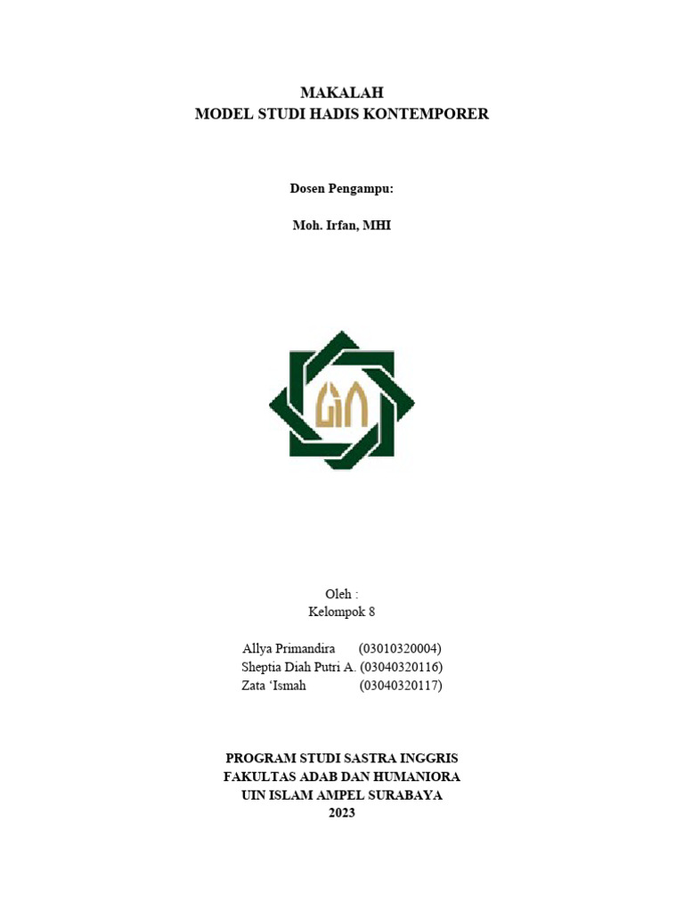 Makalah kelompok 8 model studi hadits kontemporer pdf