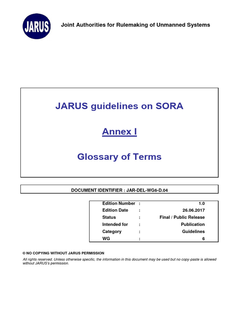 JARUS SORA Guidelines Glossary | PDF | Risk | Unmanned Aerial Vehicle