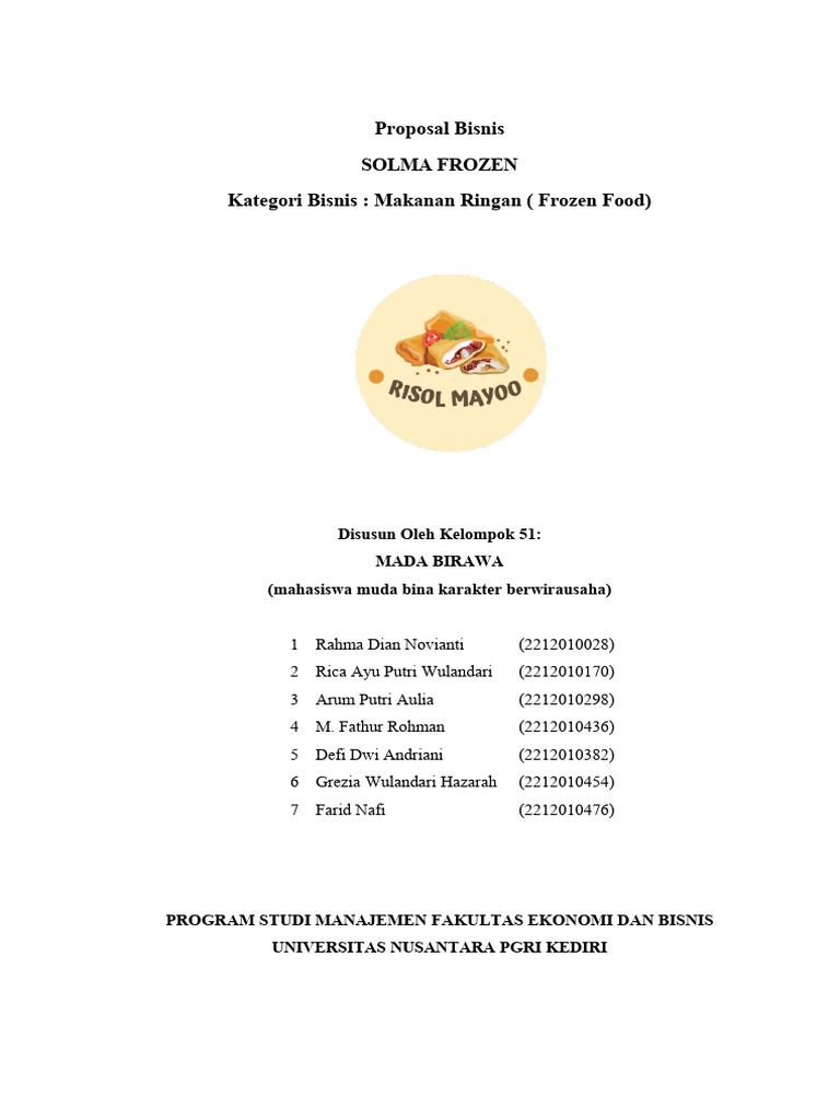 Proposal Usaha Risol Mayo Frozen | PDF | Bisnis | Pengelolaan Keuangan ...