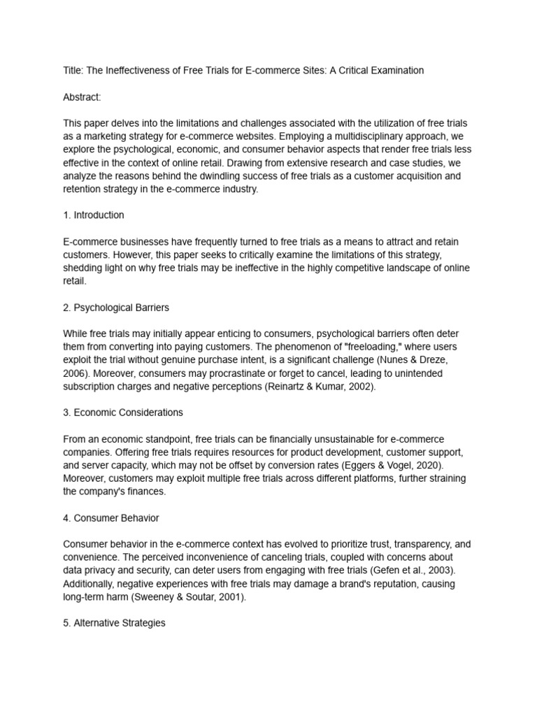 Ineffectiveness of Free Trials in E-commerce | PDF | Consumer Behaviour ...
