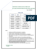 Delhi Public School Bangalore-East Revised Time Table For Mid Term Examination (2023-2024)