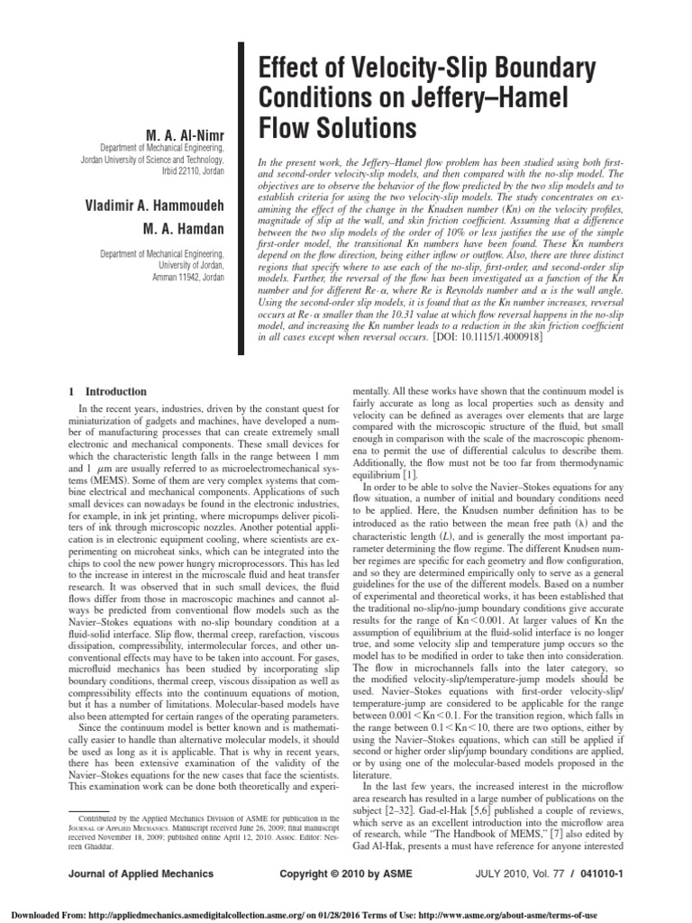 Al Nimr2010 (Jeffery Hamel Slip Flow) | PDF | Fluid Mechanics ...