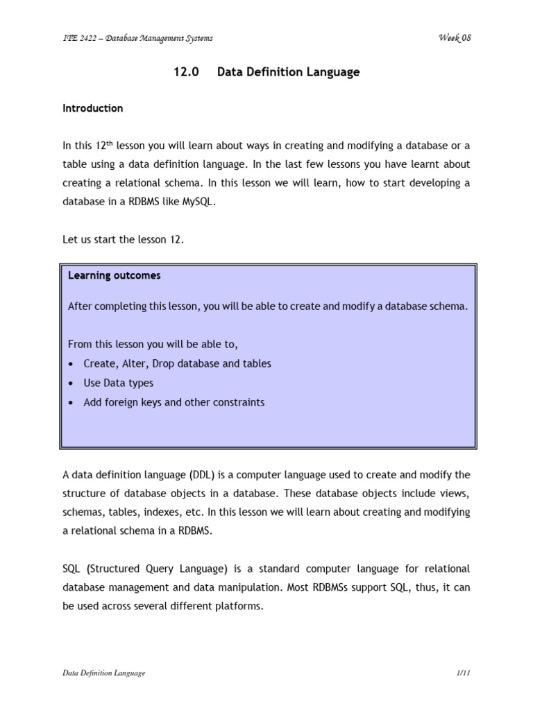 Data Definition Language in SQL | PDF | Relational Database | Computing