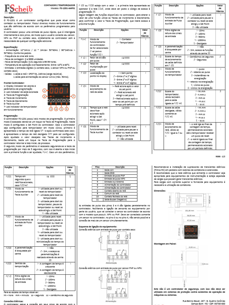 Manual FS-1201-AAF01 REV008 | PDF | Cronômetro | Relé