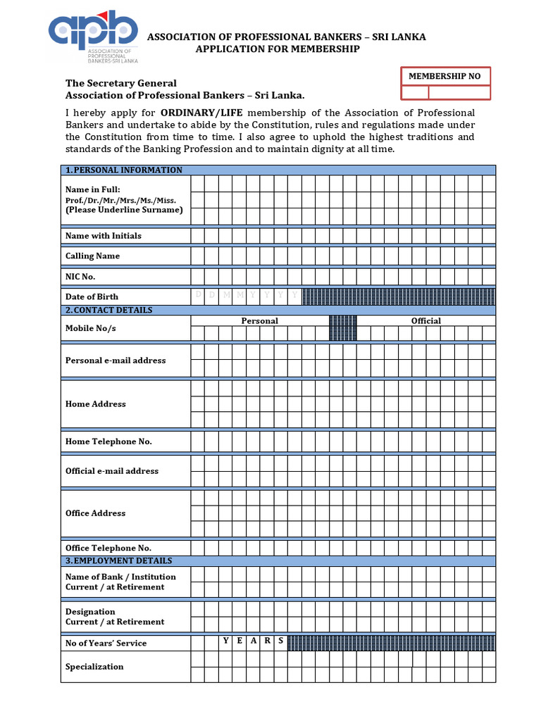 APB Membership Application Form | PDF | Banks | Cheque