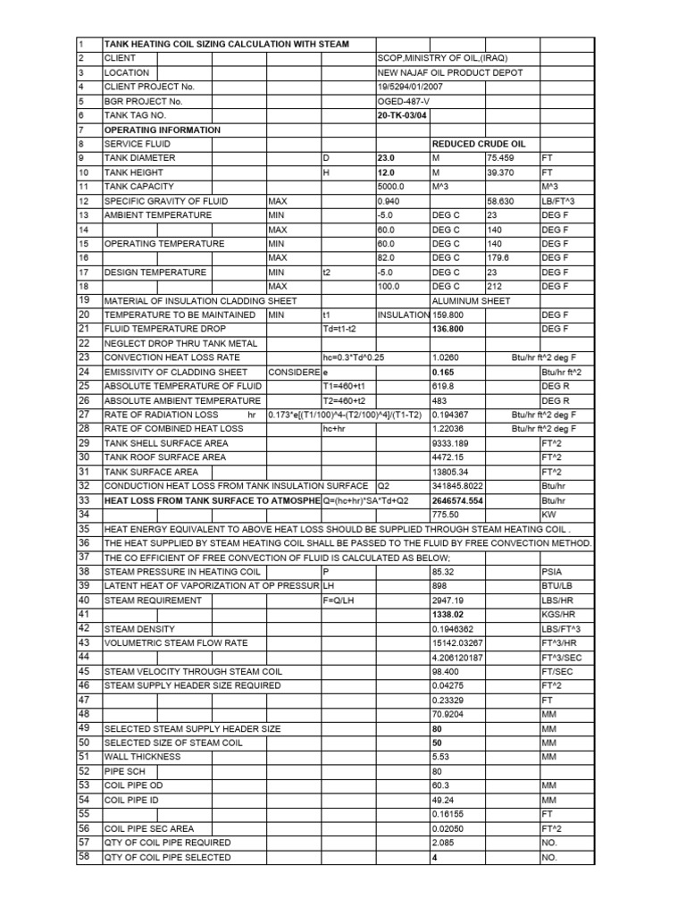 Tank Heating Coil Sizing for Oil | PDF | Heat Transfer | Heat Exchanger