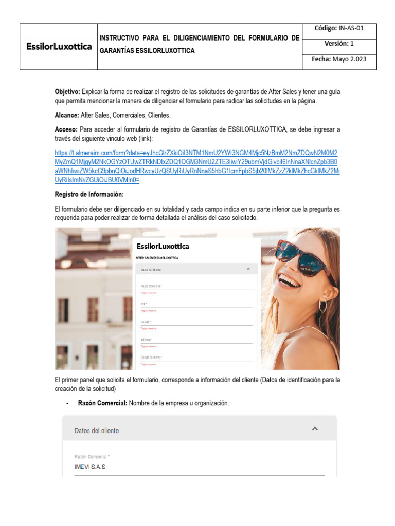 Instructivo formulario de garant as essilorluxottica pdf los