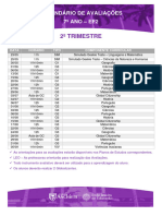 Calendário de Avaliações - 7º Ano - 2º Trimestre