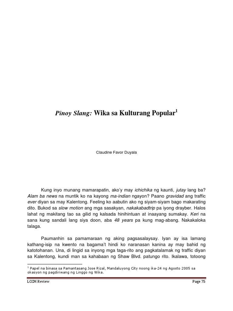 6-Pinoy Slang Wika Sa Kulturang Popular | PDF