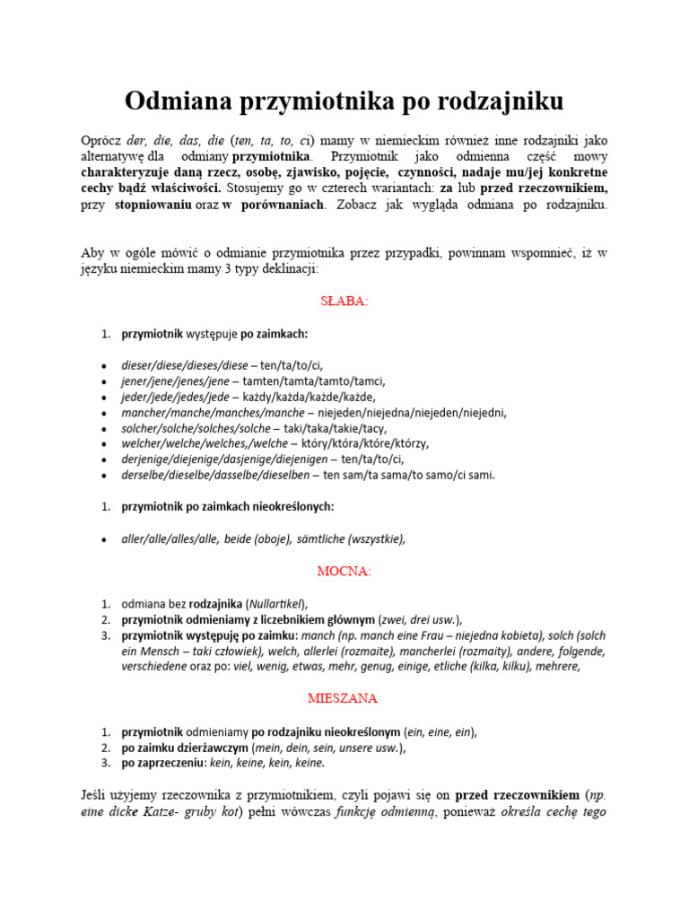 2 Lekcja Odmiana Przymiotnika Po Rodzajniku PDF