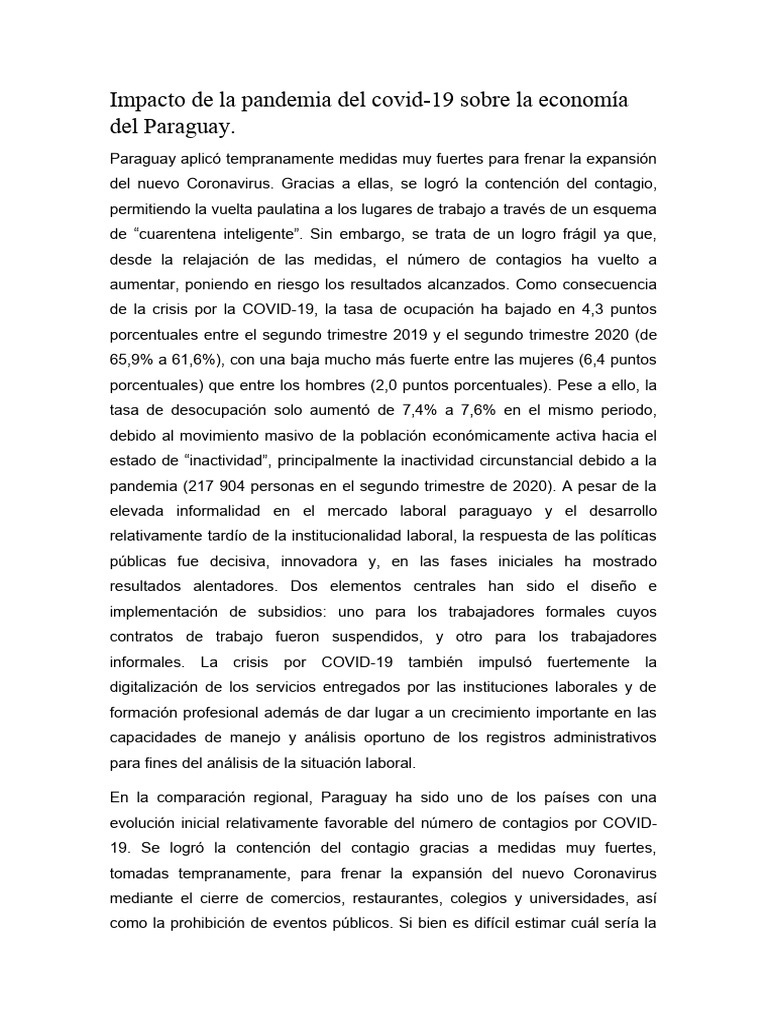 Impacto de La Pandemia Del Covid-19 | PDF | Paraguay | Agricultura