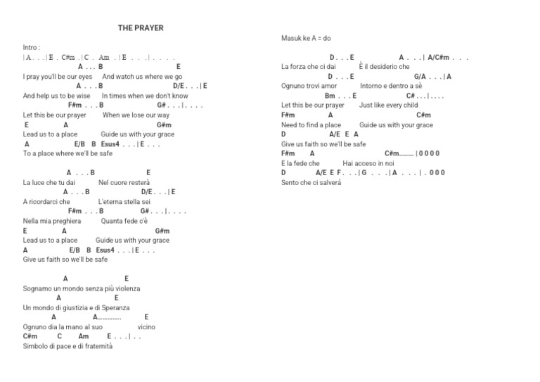 THE PRAYER Chord PDF