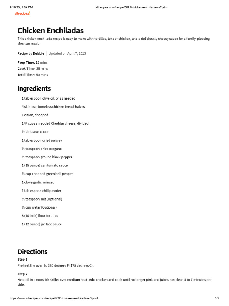 Chicken Enchiladas 1 PDF Teaspoon Cheese