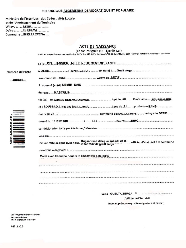Acte de Naissance | PDF