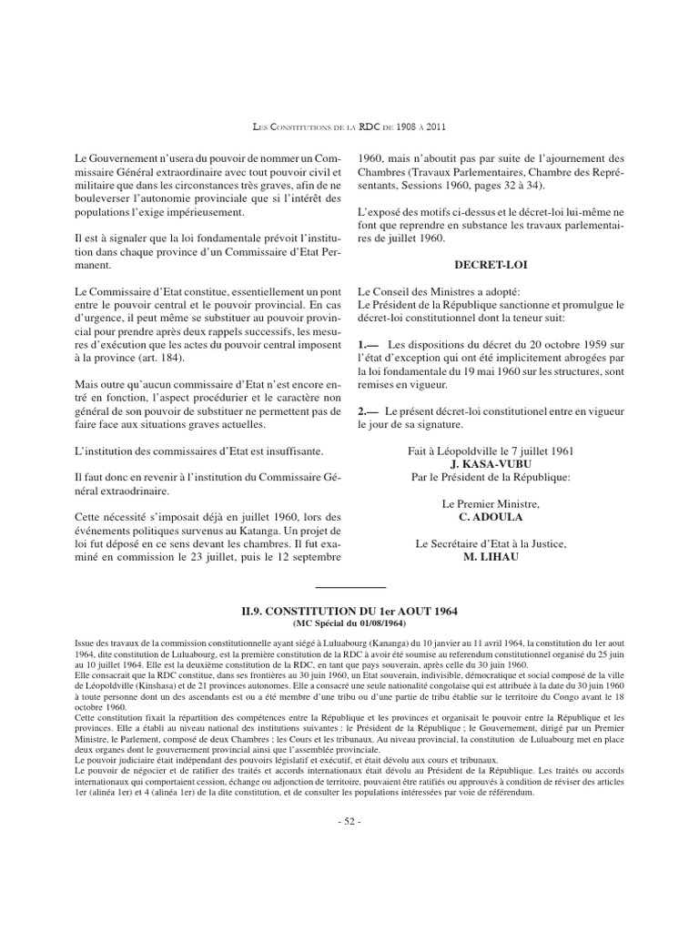 Les Constitutions de la RDC (1908-2011) | PDF | Loi | Traité