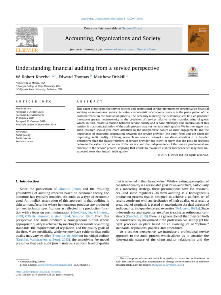 Accounting, Organizations and Society W. Robert Knechel, Edward Thomas