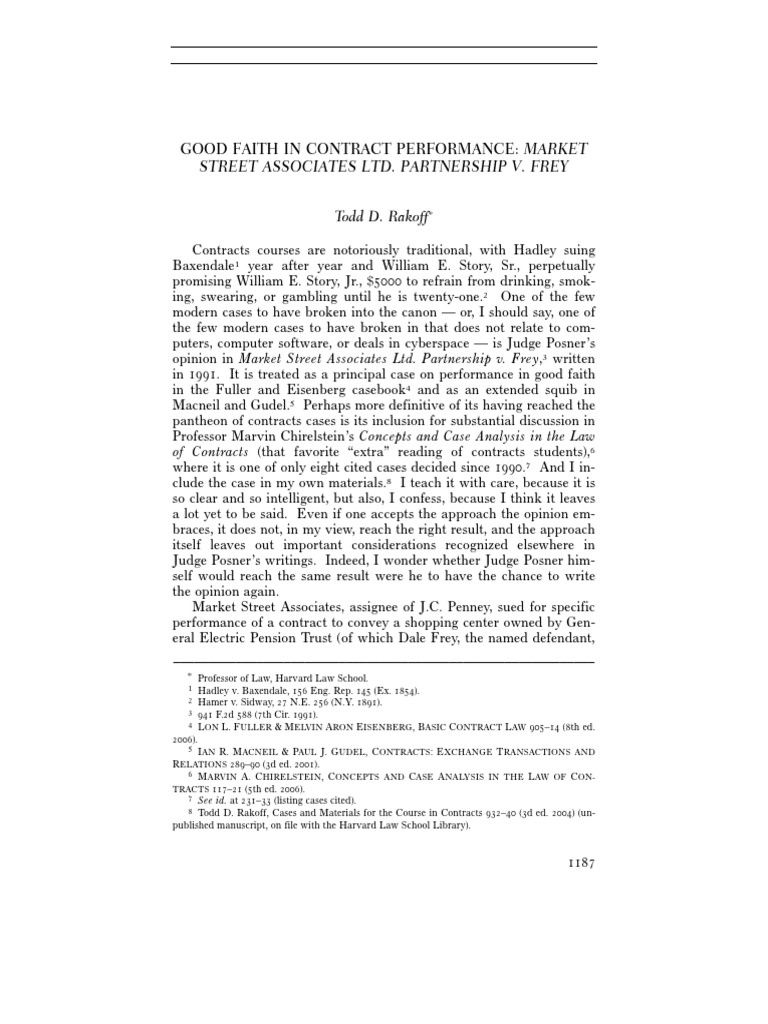 GOOD FAITH IN CONTRACT PERFORMANCE Rakoff PDF Lease Fiduciary